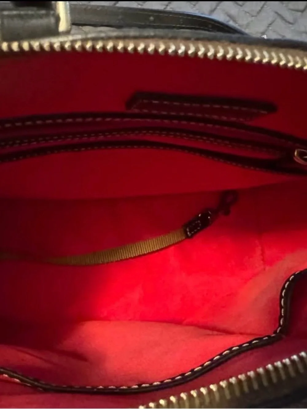 Dooney & Bourke Brown Embossed Satchel with Black Trim